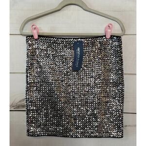 anna-kaci NWT‎ Silver Sequins Sz L/XL Stretchy Holiday Festive Chic Trendy Skirt